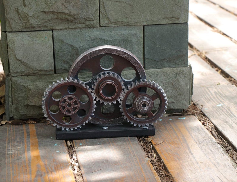 Rmdusk Industrial Steampunk Gear Train Figurine, Cog Wheel Statue, Resin Model, Home Bar DÃ©cor Ornament 7.7" H Copper - Image 4